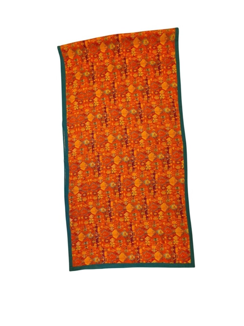 VTG Boho Geometric Tribal Cotton Gauze Table Runner Panel Orange Teal 34x132 - Picture 4 of 9